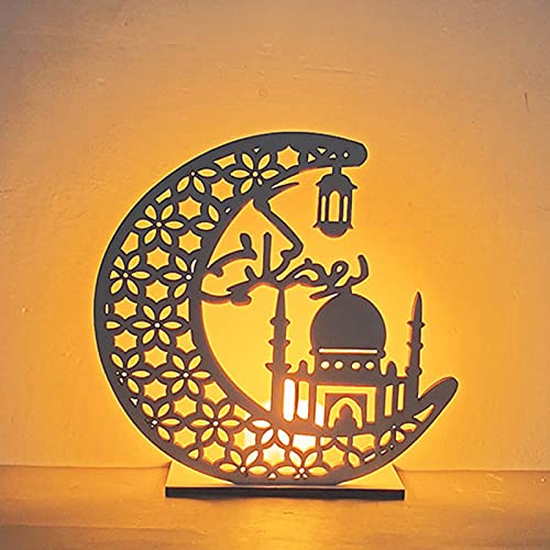 Ramadan LED Lampe Holz Ramadan Deko Eid Mubarak Dekoration, Mond Stern Ramadan Festival Dekoration Halbmond Nachtlicht für Muslimische Festival Dekorative Ramadan Gebetszubehör (B) von Kayan
