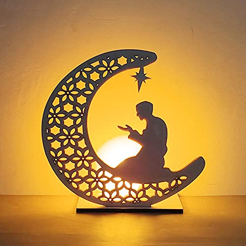 Ramadan LED Lampe Holz Ramadan Deko Eid Mubarak Dekoration, Mond Stern Ramadan Festival Dekoration Halbmond Nachtlicht für Muslimische Festival Dekorative Ramadan Gebetszubehör (D) von Kayan