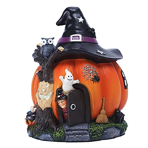 Kayferli Halloween Deko Kreative Basteldekoration Harz Haus Kürbis Halloween Leuchtende Ornamente Deko Wohnzimmer& Party Feste Dekoration Herbstdeko Herbstdeko Deko Wohnzimmer (orange, One Size) von Kayferli