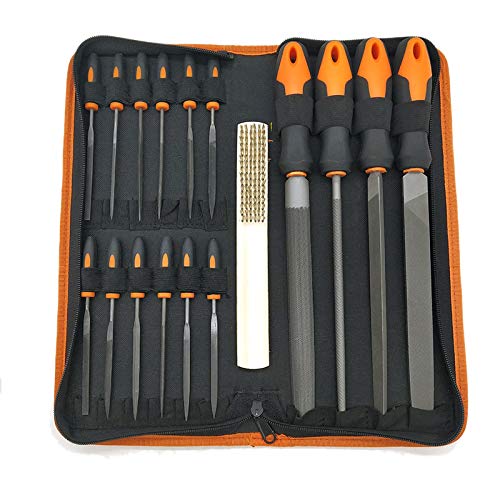 Kayfg 17 Teiliges Feilen Set Geschmiedetem Legiertem Stahl Trage Tasche, PräZiser Flacher/Dreieckiger/Halb Runder/Runder GroßEr Feile und 12 Teiliger Nadel Feilen, Form Werkzeug von Kayfg
