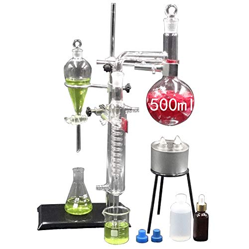 24 Stück Labeware Sets 500 ml New Labor Destillation Apparat ätherisches Öl reines Wasser Destillierglas Kits mit zwei Flammen Heizung von KAYLA-lan