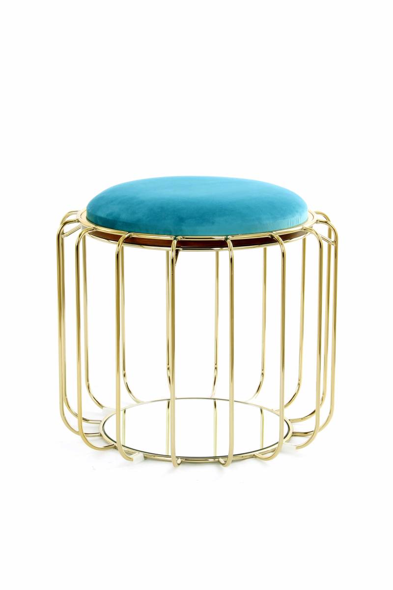 Beistelltisch / Pouf Comfortable 110 Türkis / Gold von Kayoom