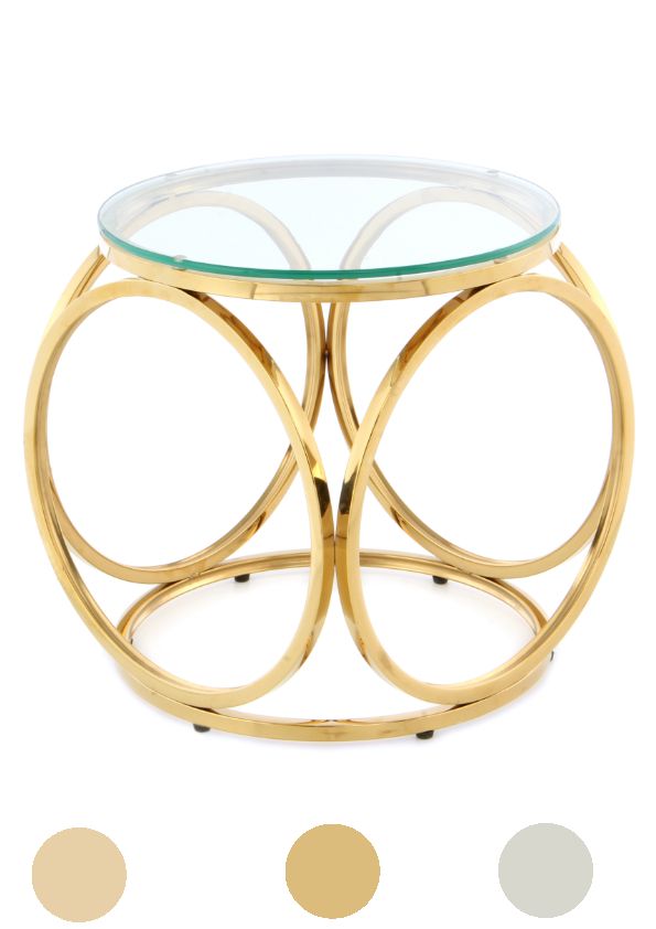 Beistelltisch Glas Metall Couchtisch rund modern Stil design rose silber gold von Kayoom