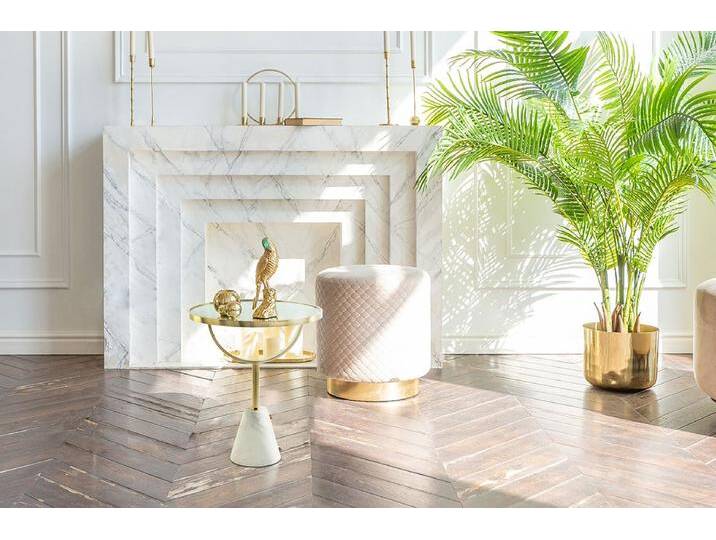 Beistelltisch KAYOOM Oscar 125, edle marmorierte Glasplatte , weiß, B:46cm H:54cm T:46cm, Tischplatte:100% marmorisiertes Glas Gestell:Marmor / Edelstahl, Tische, ausgefallenes Gestell, stabiler Marmorfuß, marmorierte Glasplatte von Kayoom