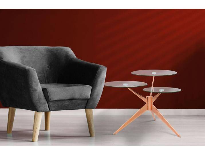 Beistelltisch KAYOOM Triplet, moderner, drei Tischplatten in versetzter Anordnung , rosa (rosé), B:75cm H:46cm T:75cm, Metall, Glas, Tische, Drei Tischplatten auf verschiedenen Höhen, Retro-Design von Kayoom