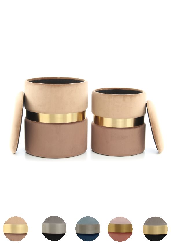 Hocker 2er Set Stauraum Pouf gold modern Sitz Polster design Samt glamour silber von Kayoom