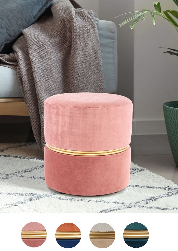 Hocker Pouf gold Samt glamour modern Sitz rund beige Stuhl Polster trend design von Kayoom