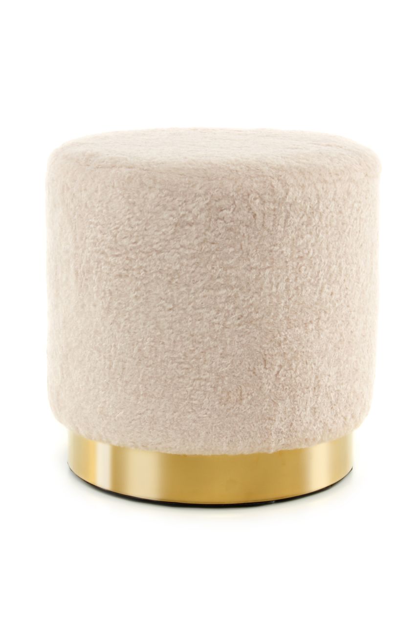 Hocker Pouf gold modern Sitz rund beige weiß Polster trend design teddy Fell von Kayoom