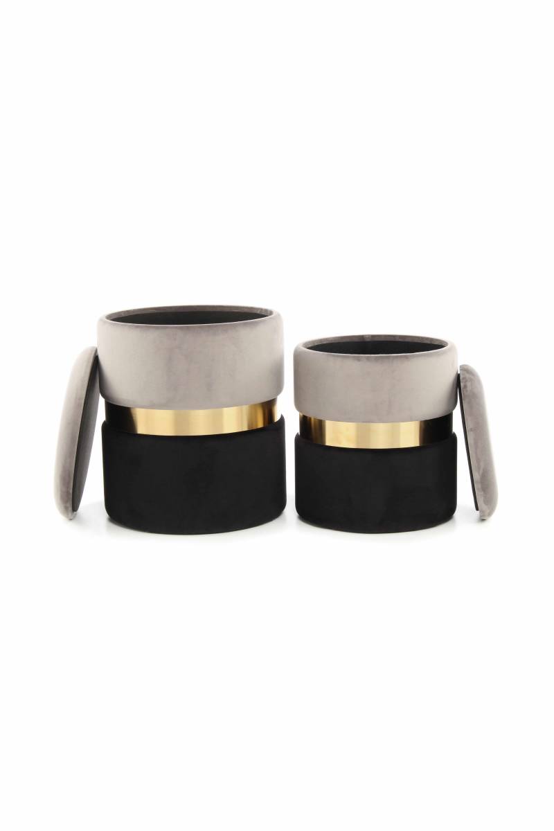 Hocker Zora 125 2er-Set Grau / Gold / Schwarz Hocker Zora 125 2er-Set Grau / Gold / Schwarz von Kayoom