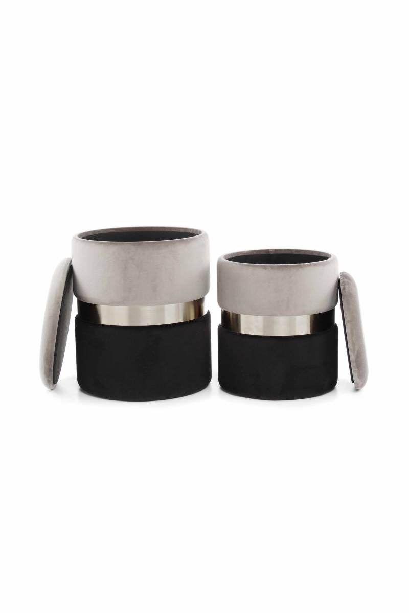Hocker Zora 125 2er-Set Grau / Silber / Schwarz von Kayoom
