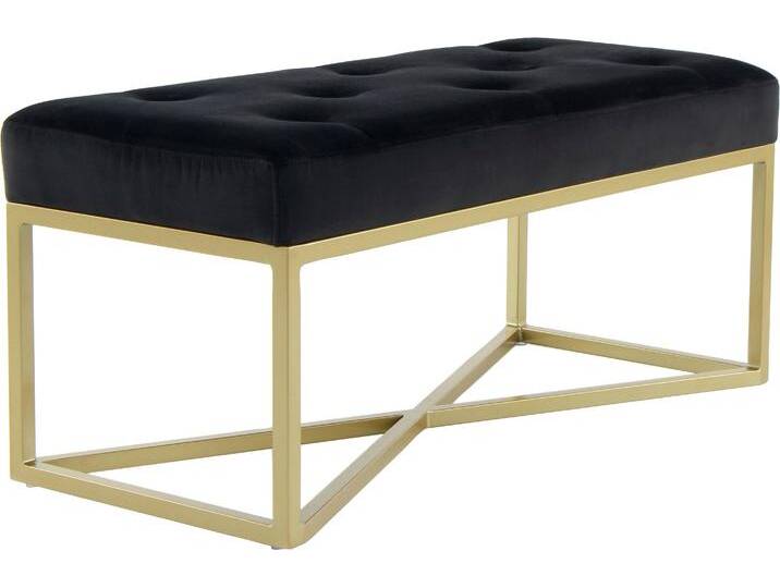 Hockerbank KAYOOM Cameron 125, glamouröses Design, glänzenden Metallfüßen, in Samt-Look , schwarz (schwarz, gold), B:90cm H:40cm T:40cm, Bezug:Polyester (Samt) Korpus:MDF, Sperrholz Gestell:Eisen, Hocker, bequem, elegant, mit Zierknöpfen, Gold-coated Eisengestell von Kayoom