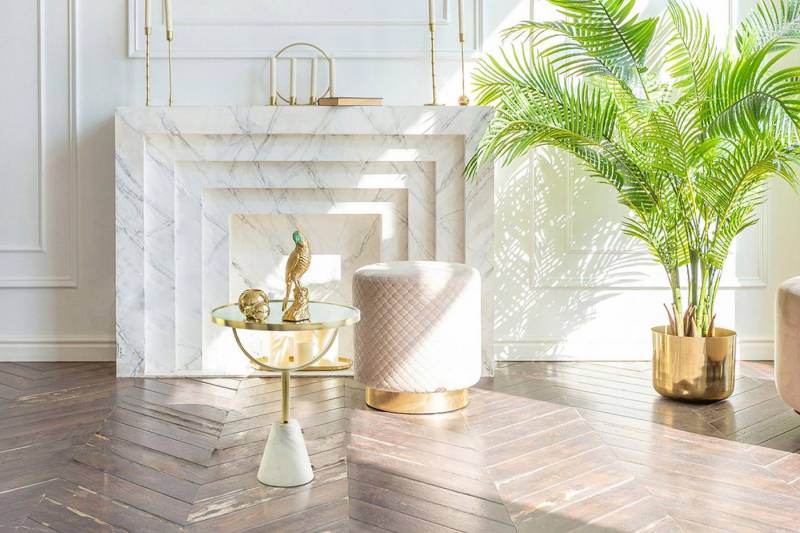 Kayoom Beistelltisch Rocio, Ausgefallenes Design,Stabiler Marmor-Sockel (1-St), ausgefallenes Gestell, stabiler Marmorfuß, marmorierte Glasplatte von Kayoom