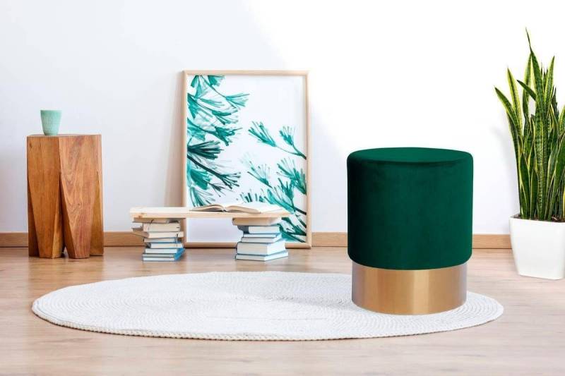 Kayoom Hocker Nano 110, Hocker in stilvollem Design, runde Form, mit Fuß aus Metall (1 St), Golz Akzente, mit pflegeleichtem Stoffbezug, runde Form von Kayoom