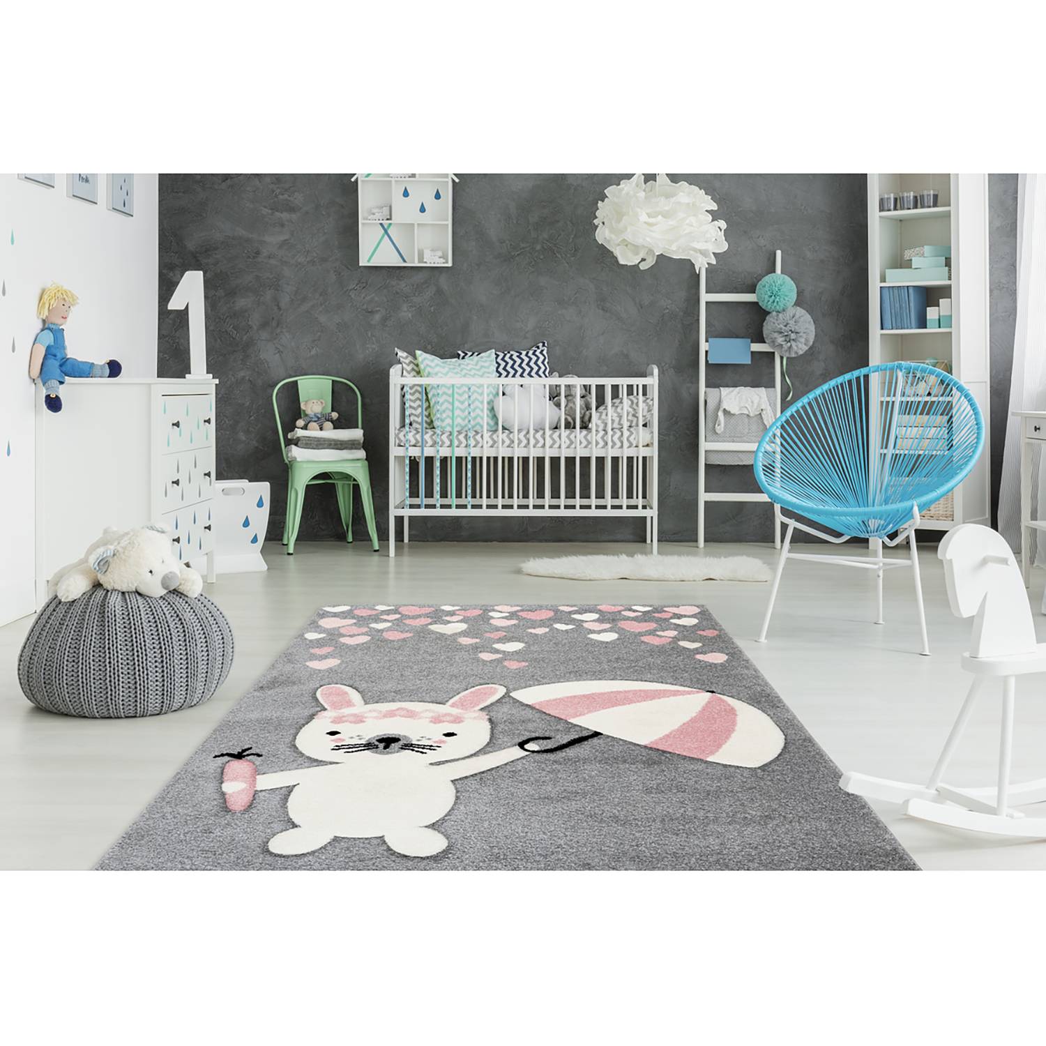 Kayoom Kinderteppich Australia Clermont Grau/Rosa mit Motiv Kunstfaser 120x170 cm (BxT) Rechteckig von Kayoom