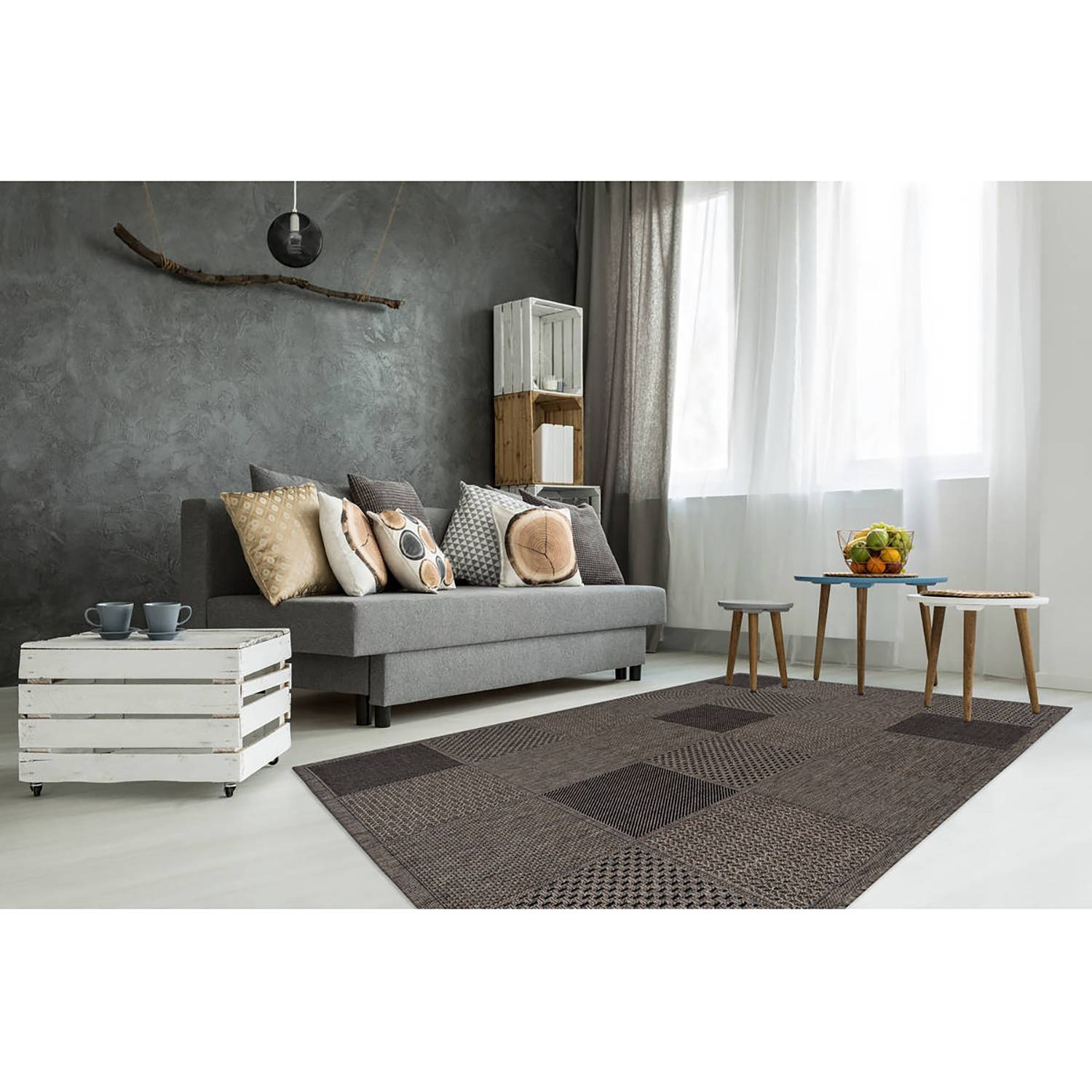 Kayoom Kurzflorteppich Indonesia-Sulawesi Taupe für Innen/Außen Rechteckig 230x80 cm (BxT) Kariert Polypropylen von Kayoom