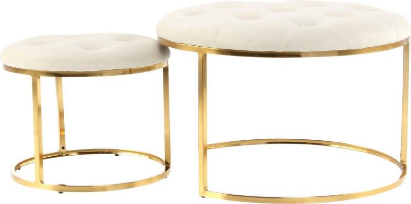 Kayoom Polstergarnitur Hocker Becky 825 2er-Set, runde Form, angesagter Retro-Stil, (Set, 2-tlg., Hocker 1: B 60 cm/H 41 cm/T 60 cm
Hocker 2: B 40 cm/H 32 cm/T 40 cm), vielseitig verwendbar, modern, pflegeleicht, runde Form von Kayoom