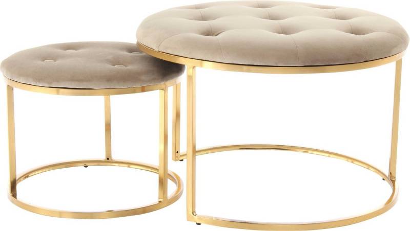 Kayoom Polstergarnitur Hocker Becky 825 2er-Set, runde Form, angesagter Retro-Stil, (Set, 2-tlg., Hocker 1: B 60 cm/H 41 cm/T 60 cm
Hocker 2: B 40 cm/H 32 cm/T 40 cm), vielseitig verwendbar, modern, pflegeleicht, runde Form von Kayoom