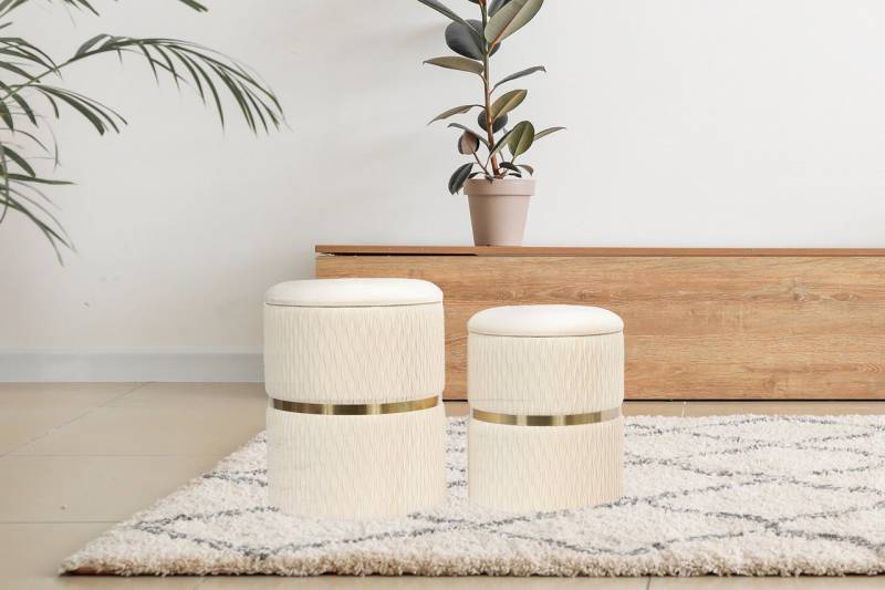 Kayoom Polsterhocker Hocker Zora 425 2er-Set, Praktischer und versteckter Stauraum (Set, 2 St), 2er-Set mit Stauraum, ineinander stapelbar, goldener Ring von Kayoom