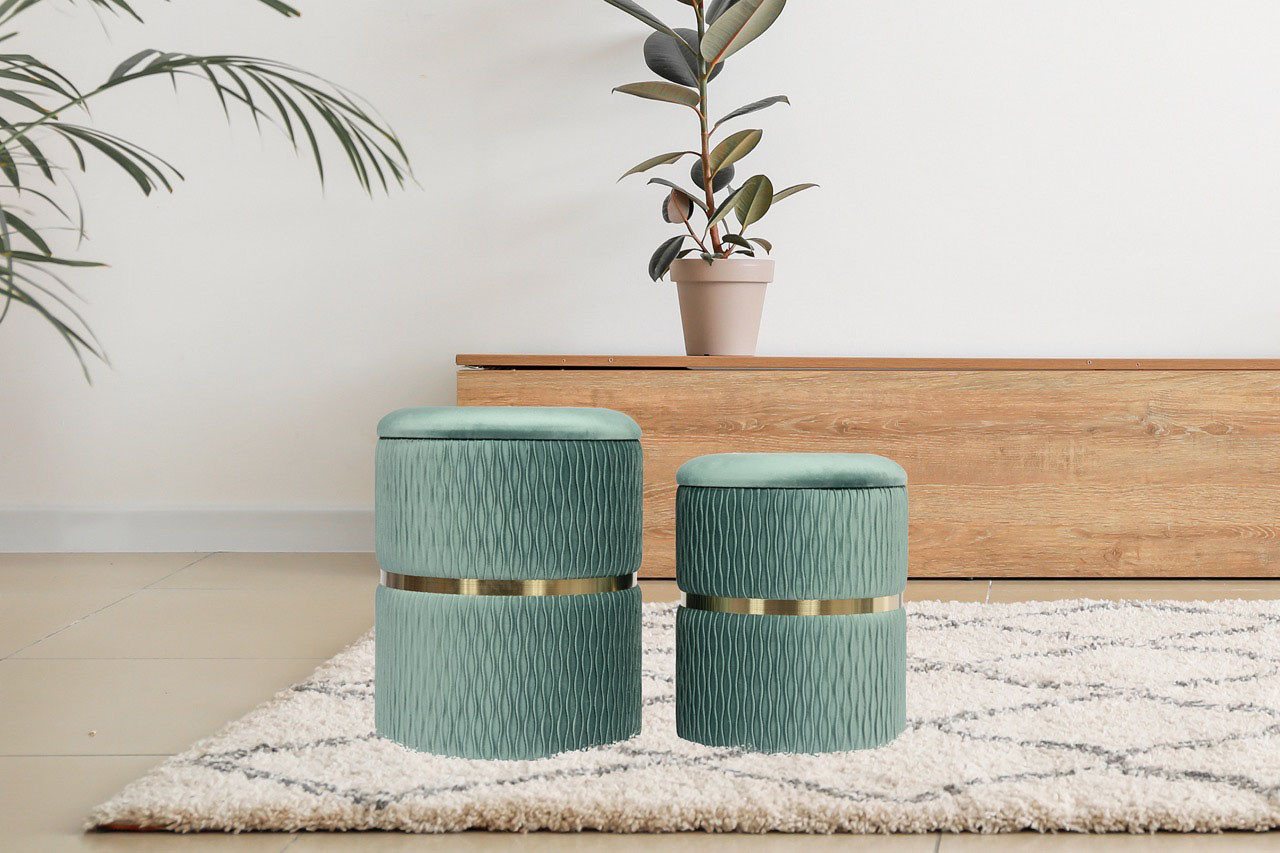 Kayoom Polsterhocker Hocker Zora 425 2er-Set, Praktischer und versteckter Stauraum (Set, 2 St), 2er-Set mit Stauraum, ineinander stapelbar, goldener Ring von Kayoom