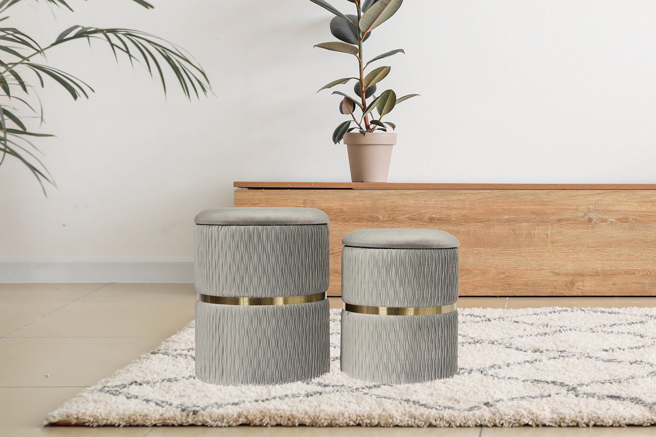Kayoom Polsterhocker Hocker Zora 425 2er-Set, Praktischer und versteckter Stauraum (Set, 2 St), 2er-Set mit Stauraum, ineinander stapelbar, goldener Ring von Kayoom
