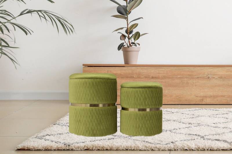 Kayoom Polsterhocker Hocker Zora 425 2er-Set, Praktischer und versteckter Stauraum (Set, 2 St), 2er-Set mit Stauraum, ineinander stapelbar, goldener Ring von Kayoom