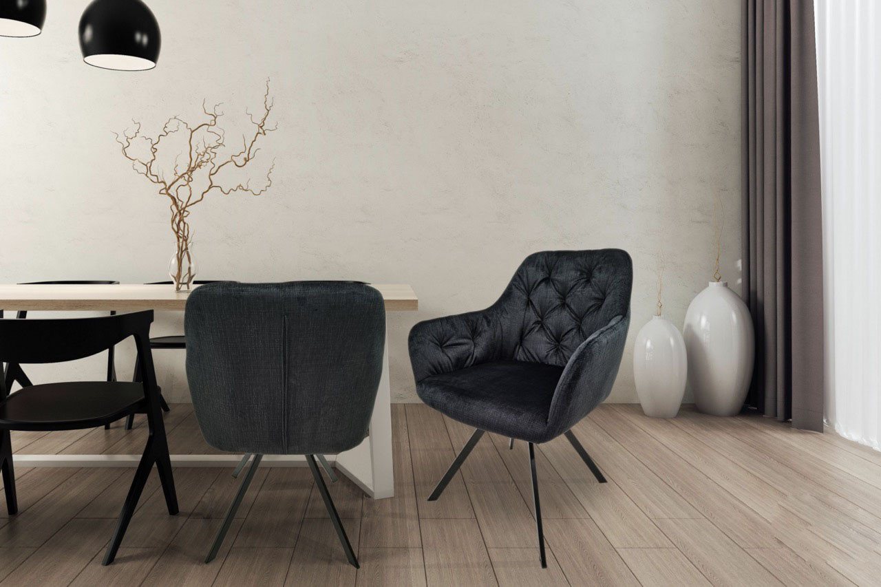 Kayoom Polsterstuhl Stuhl Georgia 125 2er-Set, gesteppter Rücken, samtweicher Bezug (Set, 2 St), 360°-drehbar, elegante Steppung, mit Armlehne, gesteppter Rücken von Kayoom