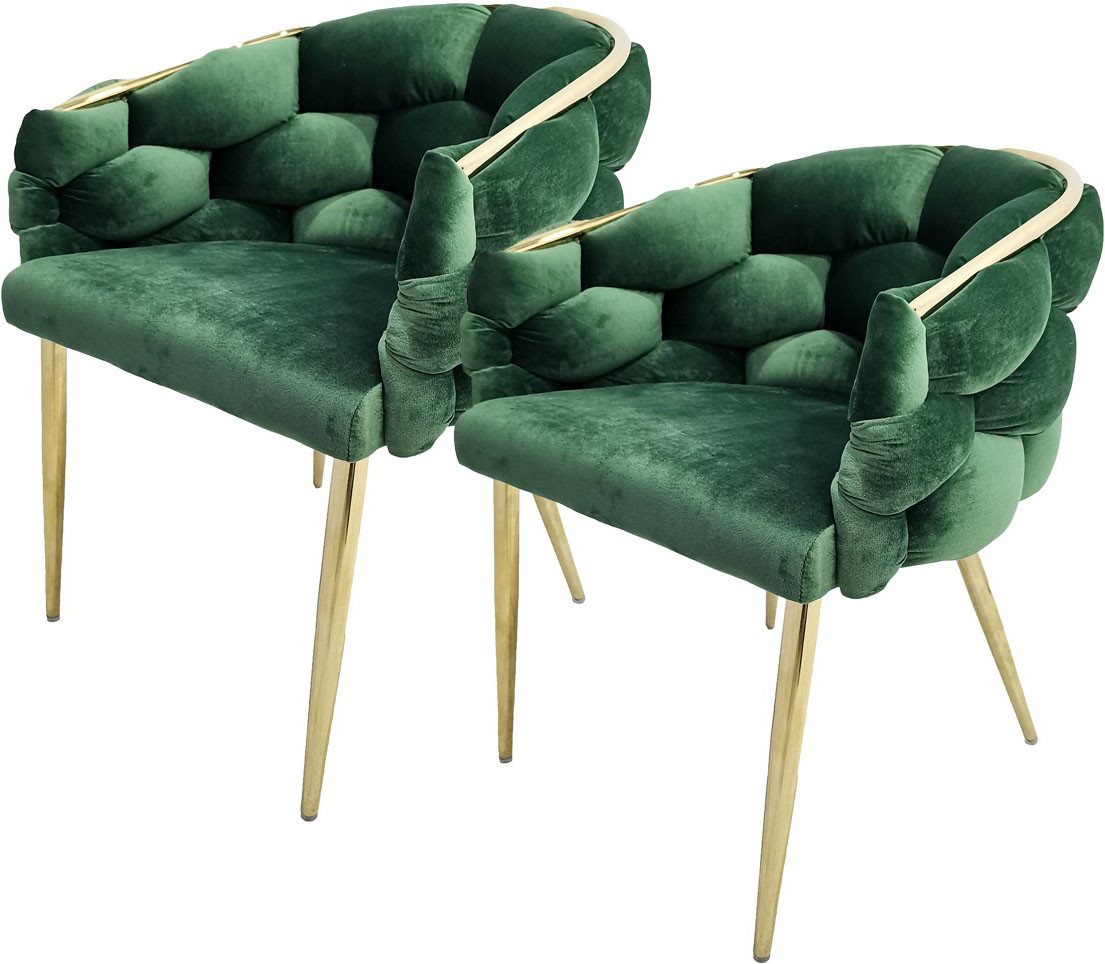 Kayoom Polsterstuhl Stuhl Grace 125 2er-Set, Gestell aus Eisen, bequem gepolstert (Set, 2 St), Graziöses Design, absolutes Eye-Catcher, geflochtener Rücken von Kayoom