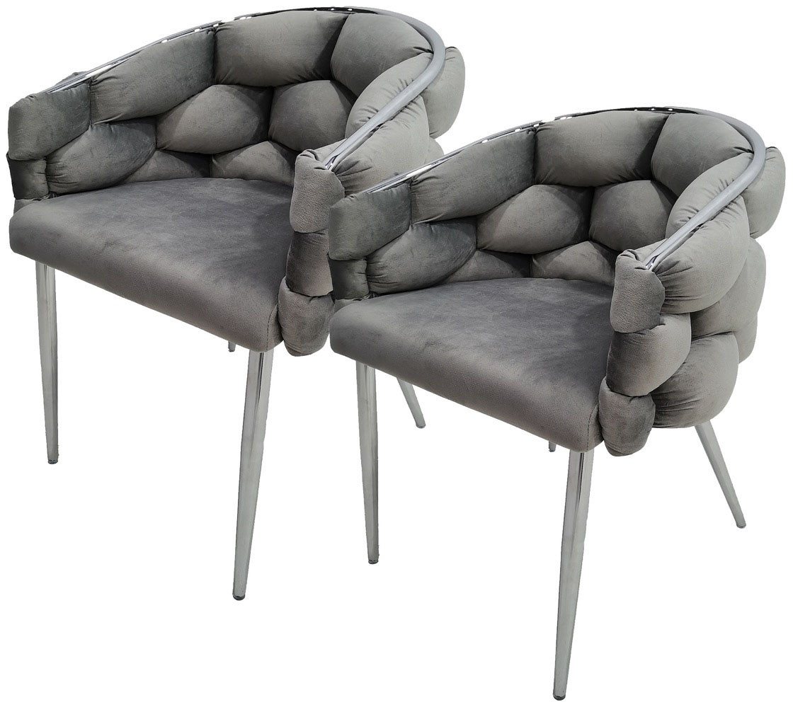 Kayoom Polsterstuhl Stuhl Grace 125 2er-Set, Gestell aus Eisen, bequem gepolstert (Set, 2 St), Graziöses Design, absolutes Eye-Catcher, geflochtener Rücken von Kayoom