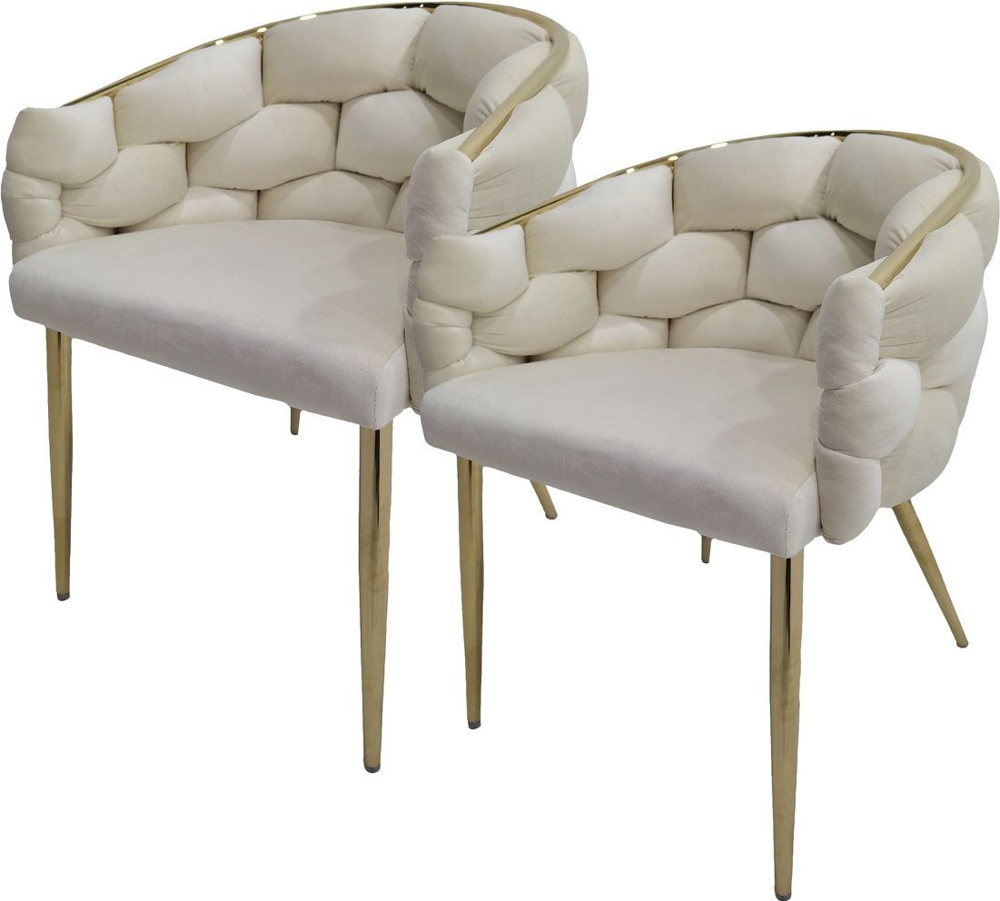 Kayoom Polsterstuhl Stuhl Grace 125 2er-Set, Gestell aus Eisen, bequem gepolstert (Set, 2 St), Graziöses Design, absolutes Eye-Catcher, geflochtener Rücken von Kayoom