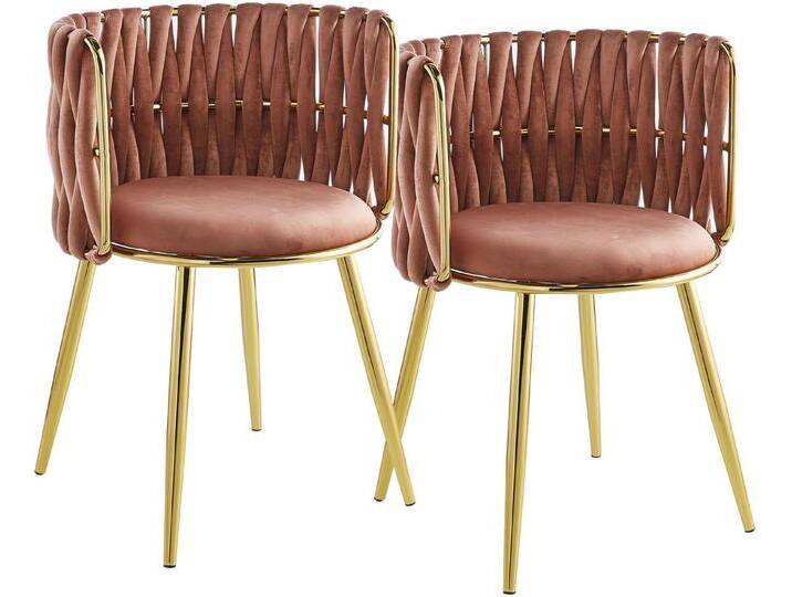 Kayoom Polsterstuhl Stuhl Melly 125 2er-Set,tolles Design der Rückenlehne, runde Sitzfläch (Set, 2 St), ausgefallen geflochtene Rückenlehne, Samtbezug, goldene Beine von Kayoom