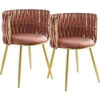 Kayoom Polsterstuhl "Stuhl Melly 125 2er-Set,tolles Design der Rückenlehne, runde Sitzfläch", (Set), 2 St., ausgefallen geflochtene Rückenlehne, Samtbezug, goldene Beine von Kayoom