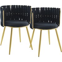 Kayoom Polsterstuhl "Stuhl Melly 125 2er-Set,tolles Design der Rückenlehne, runde Sitzfläch", (Set), 2 St., ausgefallen geflochtene Rückenlehne, Samtbezug, goldene Beine von Kayoom