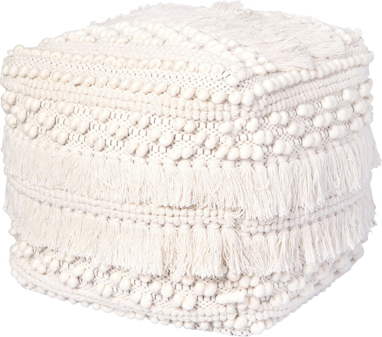 Kayoom Pouf Bohist 325 50cm x 50cm, Strukturen mit Fransen und Quasten (1-St), handgefertigt, Unikat, sehr gut kombinierbar, vielfältig im Einsatz von Kayoom