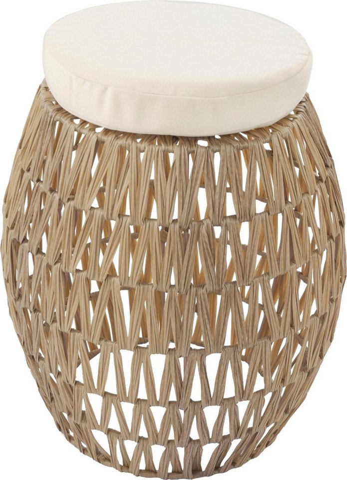 Kayoom Rattanstuhl Stuhl / Hocker Alba Hellbraun, 2er-Set Rattan-Hocker, Bast-Optik (1 St), Unikat, in Handarbeit gefertigt, Sitzfläche mit dickem Kissen von Kayoom