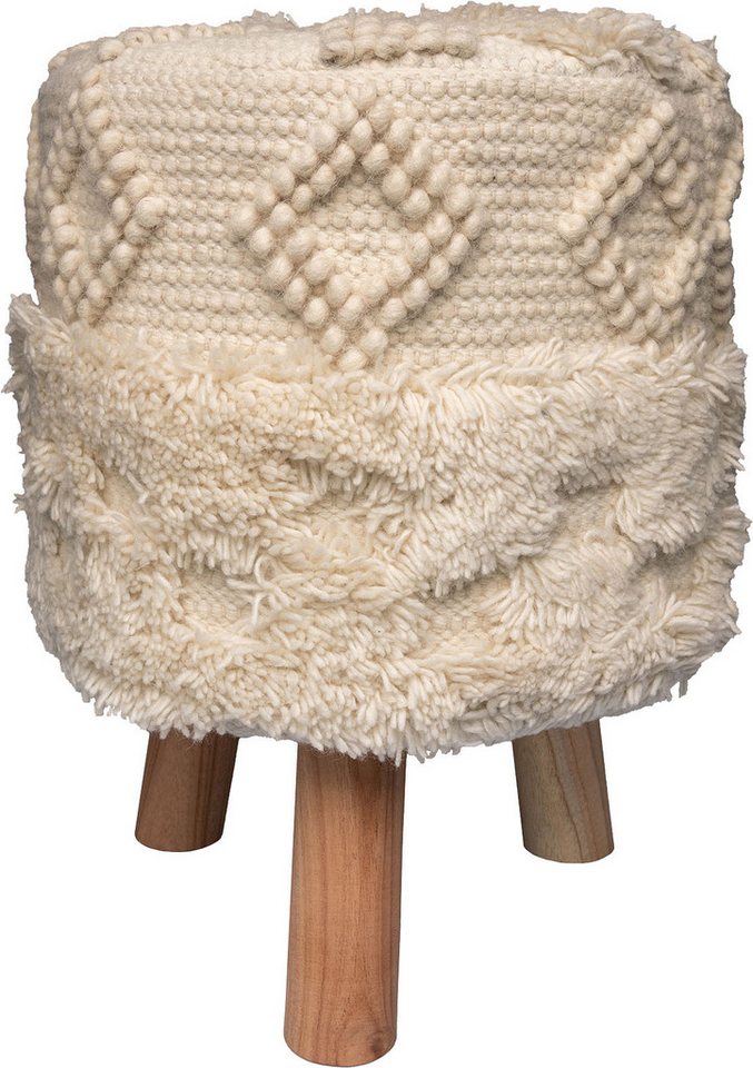 Kayoom Sitzhocker Hocker Bohist 125, charaktergebende Strukturen mit Fransen und Quasten (1 St), handgefertigtes Unikat, Boho-Style, gut kombinierbar von Kayoom