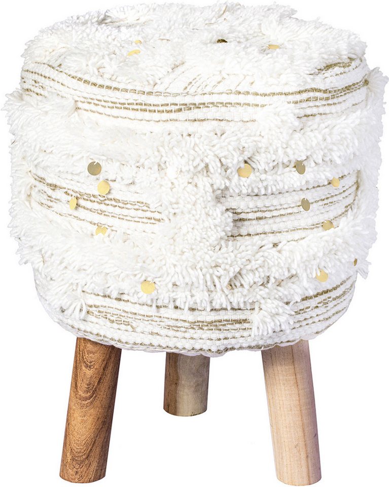 Kayoom Sitzhocker Hocker Bohist 425, charaktergebende Strukturen mit Fransen und Quasten (1 St), handgefertigtes Unikat, Boho-Style, gut kombinierbar von Kayoom
