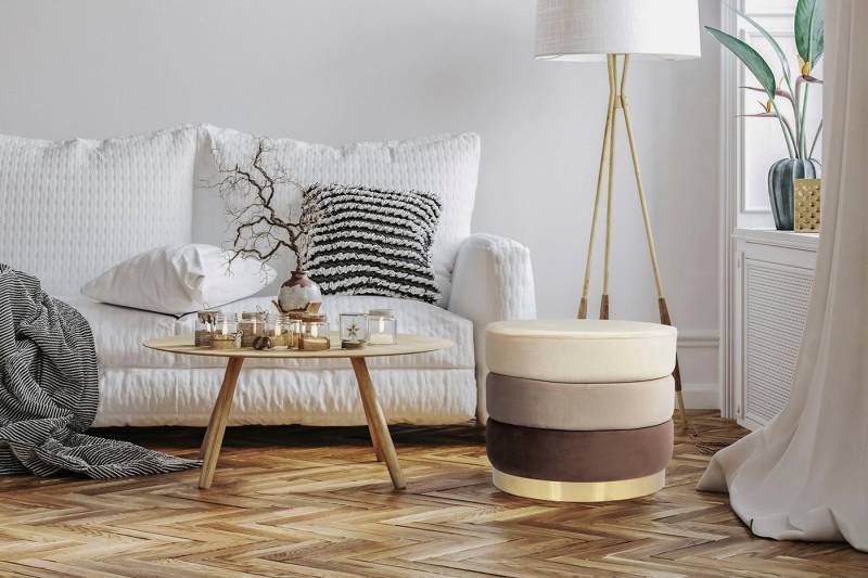 Kayoom Sitzhocker Hocker Elyse, Edler Touch durch goldenen Sockel (1 St), samtweich, hochwertig, Perfekt aufeinander abgestimmte Farben von Kayoom