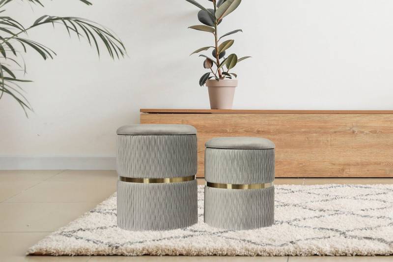 Kayoom Sitzhocker Hocker Milas 2er-Set, Praktischer und versteckter Stauraum (Set, 2 St), stapelbar, mit Stauraum, Edelstahlsockel, Farbenfroh unaufdringlich von Kayoom