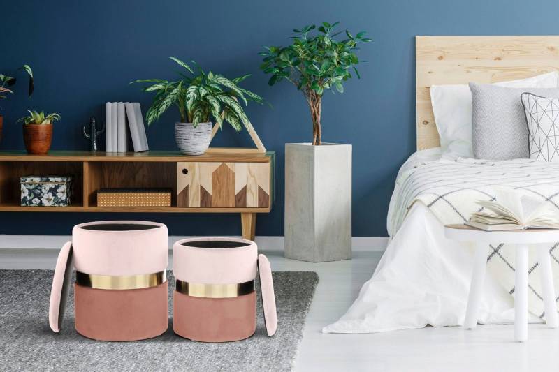 Kayoom Stauraumhocker Hocker Zora 125 2er-Set, samtweicher Stoffbezug,runde elegante Form (Set, 2 St), edles Design mit Metallring, gepolstert, mit Stauraum von Kayoom