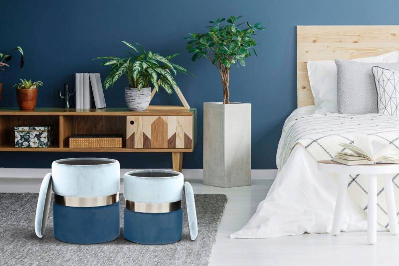 Kayoom Stauraumhocker Hocker Zora 125 2er-Set, samtweicher Stoffbezug,runde elegante Form (Set, 2 St), edles Design mit Metallring, gepolstert, mit Stauraum von Kayoom