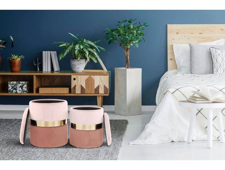 Kayoom Stauraumhocker Hocker Zora 125 2er-Set, samtweicher Stoffbezug,runde elegante Form (Set, 2 St), edles Design mit Metallring, gepolstert von Kayoom
