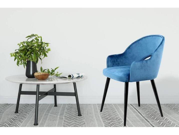 Kayoom Stuhl Joris 110 2er-Set, einfarbiges Design,mit Retro-Charakter (Set, 2 St), mit Armlehne, bequem, Halbmond-Öffnung in der Rückenlehne, blau von Kayoom