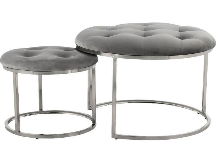 Polstergarnitur KAYOOM Hocker Becky 825 2er-Set, runde Form, angesagter Retro-Stil , grau (grau, silber, silber), B:60cm H:41cm T:60cm, Stoffbezug: 50% Polyester 50% Polyurethan / Eisen / Sperrholz, Sitzmöbel-Sets, Polsterhocker, vielseitig verwendbar, modern, pflegeleicht, runde Form von Kayoom