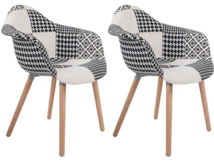 Polsterstuhl KAYOOM Stuhl Dave 110 2er-Set Multi, bequemer Stuhl mit Patchwork-Muster , schwarz-weiß (schwarz, weiß), B:62cm H:80cm T:61cm, Sitzbezug: Polyester, Baumwolle / Gestell: Eisen / Beine: Buche, Stühle, stilvoll, elegant, elegante Naturholzbeine, attraktive Farbkombination von Kayoom