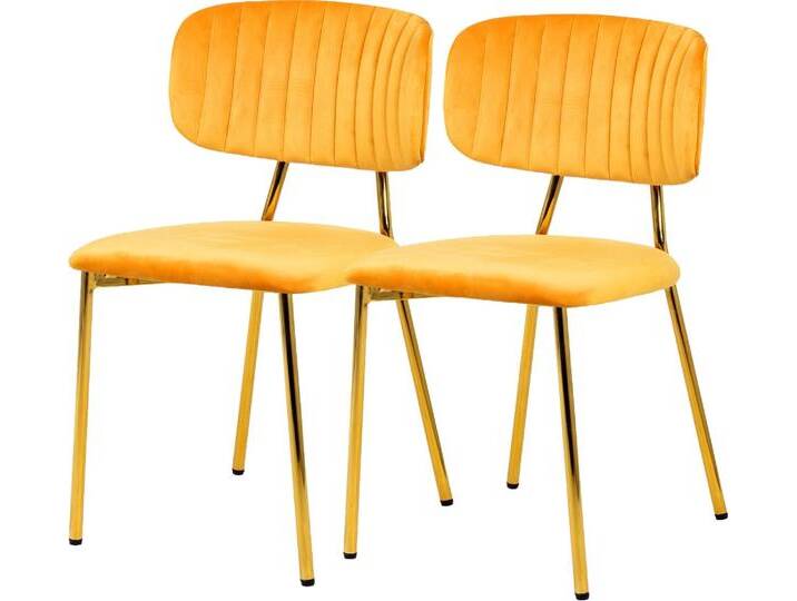 Polsterstuhl KAYOOM Stuhl Giselle 125 2er-Set, pflegeleichter Samtbezug , orange (hellorange), B:51cm H:80cm T:47cm, Sitz:Stoffbezug aus 100% Polyester Gestell:100% Eisen, Stühle, mit Armlehnen, goldenes Gestell aus Edelstahl, Samtbezug, Ziernähte von Kayoom