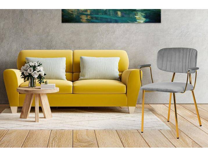 Polsterstuhl KAYOOM Stuhl Giselle 225 2er-Set, Gestell aus Edelstahl , grau, Stühle, B/H/T: 63cm x 80cm x 51cm, 2 St., Sitz:Stoffbezug aus 100% Polyester Gestell:100% Eisen, mit Armlehnen, goldenes Gestell aus Edelstahl, Samtbezug, Ziernähte, B:63cm H:80cm T:51cm von Kayoom