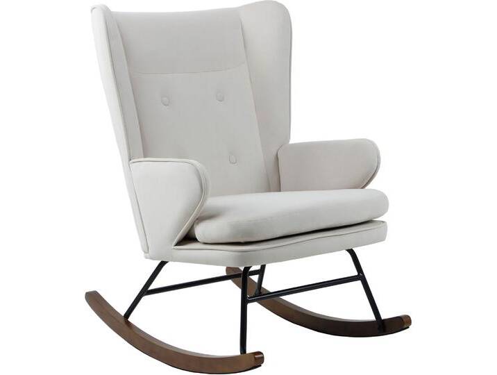 Schaukelstuhl KAYOOM Melorie 125, Metallgestell mit Kufen aus Holz , beige, B:65cm H:95cm T:86cm, Bezug:100% Polyester (Samt) Korpus:Kautschuk-Holz Gestell:Eisen, Stühle, Schaukelstuhl, Zierknöpfe, Metallgestell mit Kufen aus Holz von Kayoom