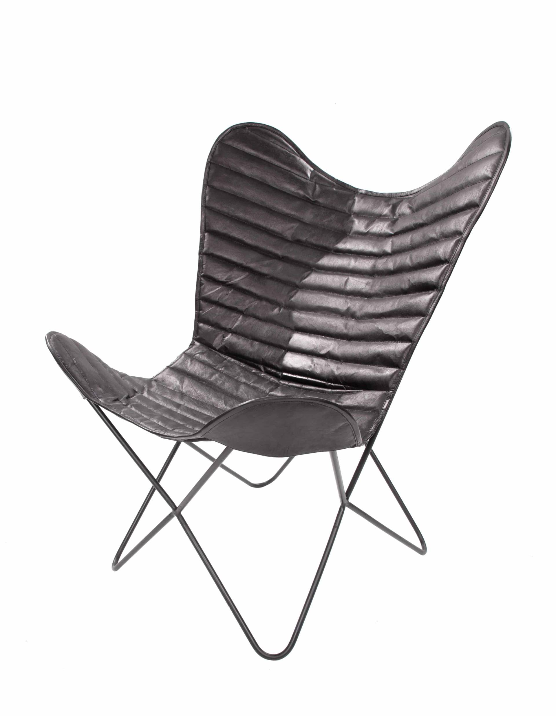 Schmetterling‑Stuhl Santiago 325 – Leder Schwarz 71×78×89 cm von Kayoom