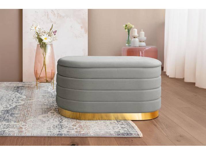 Sitzbank KAYOOM Adina 125, TOPSELLER, Edler Touch durch goldenen Sockel , grau, B:80cm H:42cm T:42cm, Bezug:Polyester (Samt) Korpus:MDF, Sperrholz Gestell:Stahl, Sitzbänke, Samt-Sitzbank mit Stauraum, goldener Sockel aus Edelstahl von Kayoom