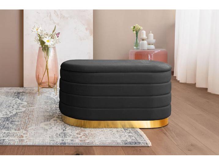 Sitzbank KAYOOM Adina 125, TOPSELLER, Edler Touch durch goldenen Sockel , schwarz, B:80cm H:42cm T:42cm, Bezug:Polyester (Samt) Korpus:MDF, Sperrholz Gestell:Stahl, Sitzbänke, Samt-Sitzbank mit Stauraum, goldener Sockel aus Edelstahl von Kayoom
